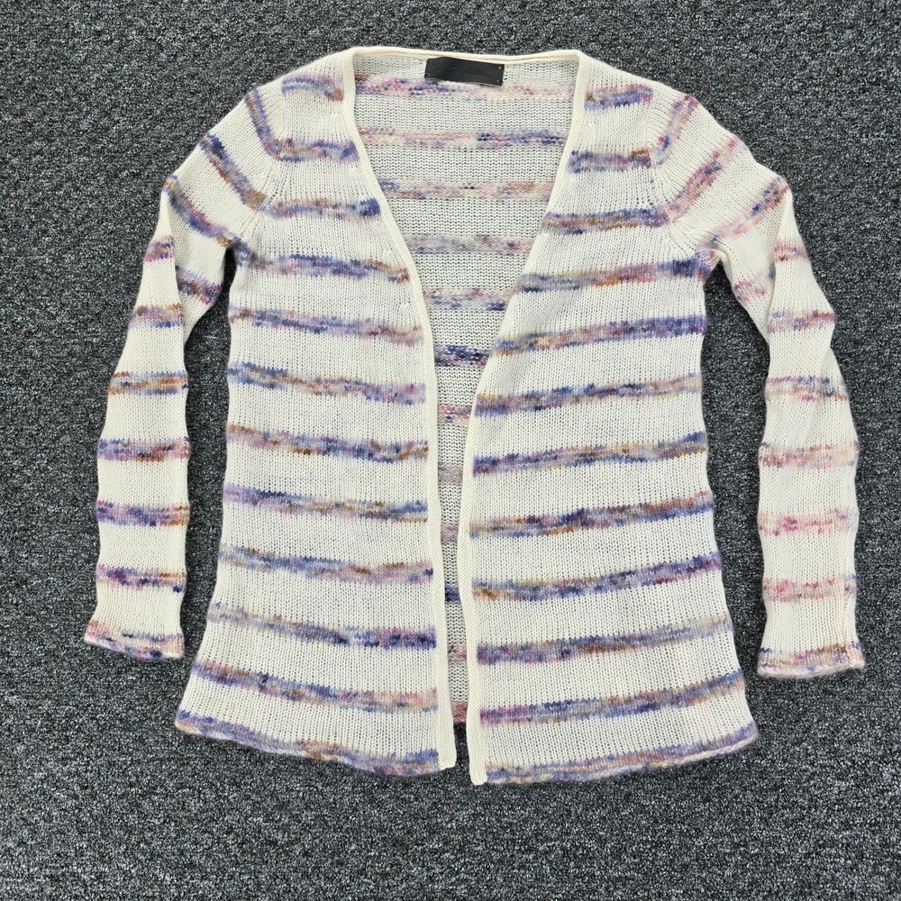 The Elder Statesman Cardigan Womens L Cream Striped Cashmere Open Knit Luxe